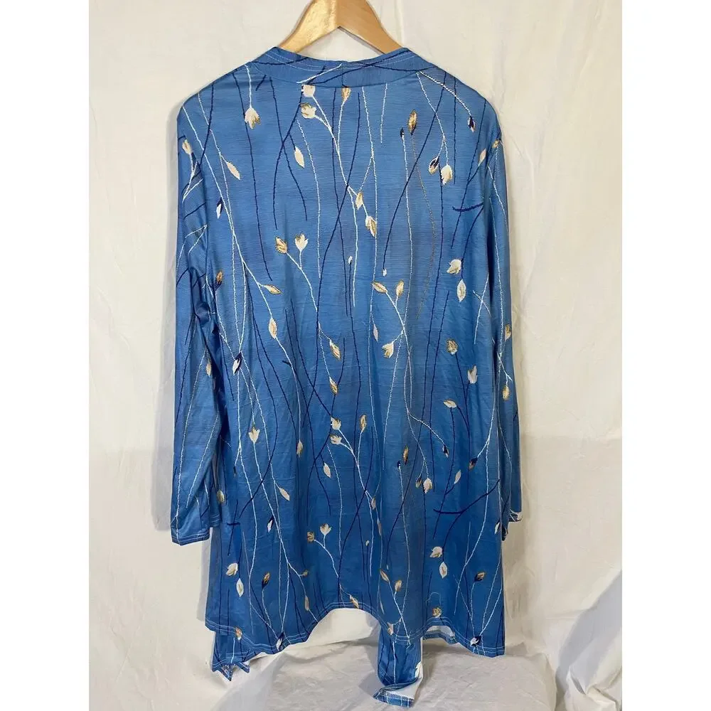 Womens blue vines and flowers sweater cardigan